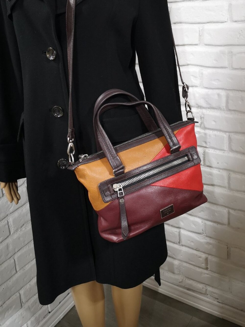 Fossil Dawson Leather Satchel Handbag Multi Colored Patchwork Lined (No Key) - Picture 2 of 12